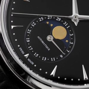 Master Ultra Thin Moon 1358470 SS AZF 1:1 Best Edition Black Dial on Black Leather Strap A925 - Super Clone Watch | 1:1 Best Version