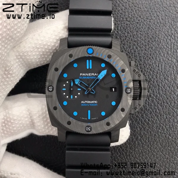Panerai PAM00960 PAM960 Carbotech 42mm VSF VSF 1:1 Best Edition Black Dial Blue Markers on Rubber Strap P.9010 - Super Clone Watch | 1:1 Best Version