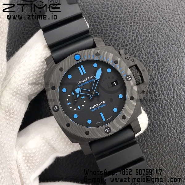 Panerai PAM00960 PAM960 Carbotech 42mm VSF VSF 1:1 Best Edition Black Dial Blue Markers on Rubber Strap P.9010 - Super Clone Watch | 1:1 Best Version