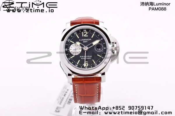 Panerai PAM00088  PAM088 R Luminor GMT 44mm VSF 1:1 Best Edition on Brown Leather Strap P.9001 Super Clone - Super Clone Watch | 1:1 Best Version