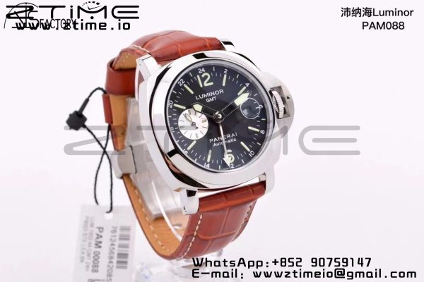 Panerai PAM00088  PAM088 R Luminor GMT 44mm VSF 1:1 Best Edition on Brown Leather Strap P.9001 Super Clone - Super Clone Watch | 1:1 Best Version