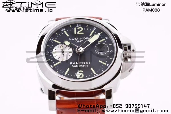 Panerai PAM00088  PAM088 R Luminor GMT 44mm VSF 1:1 Best Edition on Brown Leather Strap P.9001 Super Clone - Super Clone Watch | 1:1 Best Version