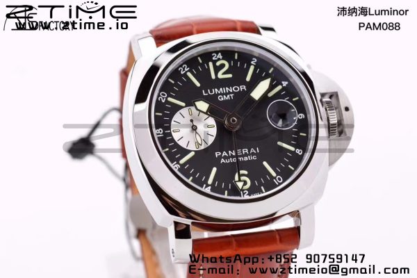 Panerai PAM00088  PAM088 R Luminor GMT 44mm VSF 1:1 Best Edition on Brown Leather Strap P.9001 Super Clone - Super Clone Watch | 1:1 Best Version