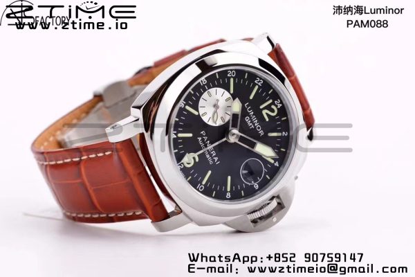 Panerai PAM00088  PAM088 R Luminor GMT 44mm VSF 1:1 Best Edition on Brown Leather Strap P.9001 Super Clone - Super Clone Watch | 1:1 Best Version