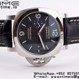 Panerai PAM01312 PAM1312 W VSF 1:1 Best Edition Black Dial on Black Leather Strap P.9010 Clone - Super Clone Watch | 1:1 Best Version