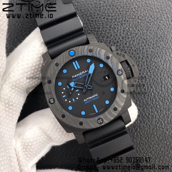 Panerai PAM01616 PAM1616 Carbotech 47mm VSF Best Edition Black Dial Blue Markers on Rubber Strap P.9010 Clone - Super Clone Watch | 1:1 Best Version