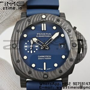 Panerai PAM01232 PAM1232 W Carbotech VSF 1:1 Best Edition Blue Dial on Blue Rubber Strap P900 - Super Clone Watch | 1:1 Best Version