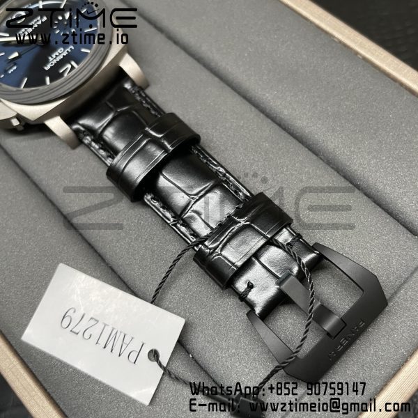 パネライ PAM01279 PAM1279 X ルミノール GMT 42mm チタニウム VSF 1:1 ベストエディション ブルーダイヤル ブラックレザーストラップ P.9011 スーパークローン - スーパークローンウォッチ｜1:1 ベストバージョン