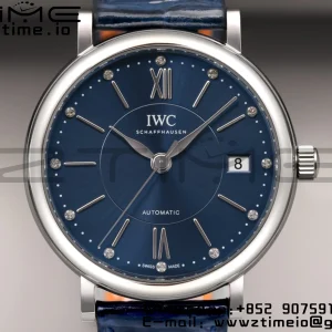 IWC Portofino Automatic 37mm IW458110 SS V7F 1:1 Best Edition Quadrante blu su cinturino in pelle blu A2892 - Orologio super clone | 1:1 Best Version