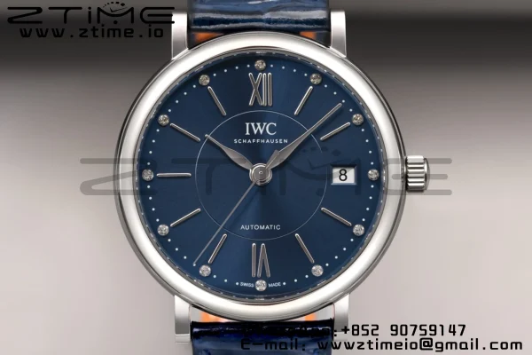 IWC Portofino Automatic 37mm IW458110 SS V7F 1:1 Best Edition Quadrante blu su cinturino in pelle blu A2892 - Orologio super clone | 1:1 Best Version