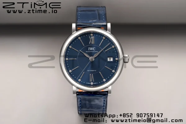 IWC Portofino Automatic 37mm IW458110 SS V7F 1:1 Best Edition Quadrante blu su cinturino in pelle blu A2892 - Orologio super clone | 1:1 Best Version