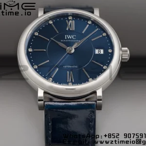 IWC Portofino Automatic 37mm IW458110 SS V7F 1:1 Best Edition Quadrante blu su cinturino in pelle blu A2892 - Orologio super clone | 1:1 Best Version