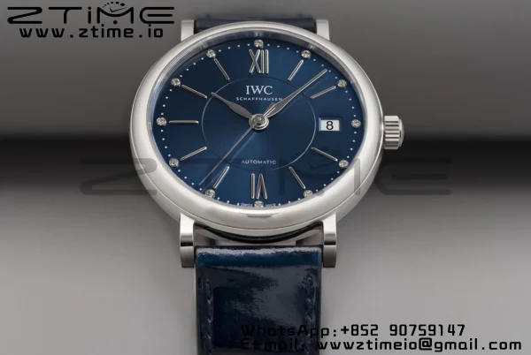 IWC Portofino Automatic 37mm IW458110 SS V7F 1:1 Best Edition Quadrante blu su cinturino in pelle blu A2892 - Orologio super clone | 1:1 Best Version