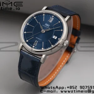 IWC Portofino Automatic 37mm IW458110 SS V7F 1:1 Best Edition Quadrante blu su cinturino in pelle blu A2892 - Orologio super clone | 1:1 Best Version