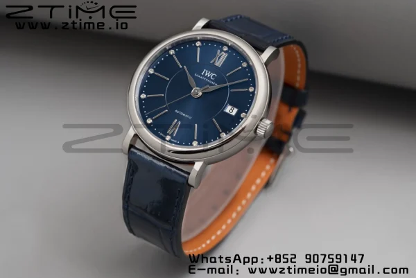 IWC Portofino Automatic 37mm IW458110 SS V7F 1:1 Best Edition Quadrante blu su cinturino in pelle blu A2892 - Orologio super clone | 1:1 Best Version