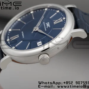 IWC Portofino Automatic 37mm IW458110 SS V7F 1:1 Best Edition Quadrante blu su cinturino in pelle blu A2892 - Orologio super clone | 1:1 Best Version