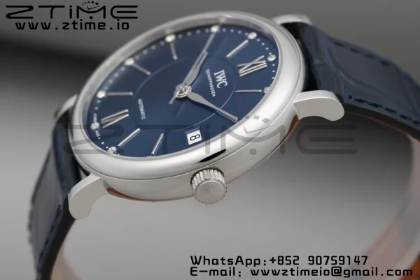 IWC Portofino Automatic 37mm IW458110 SS V7F 1:1 Best Edition Quadrante blu su cinturino in pelle blu A2892 - Orologio super clone | 1:1 Best Version