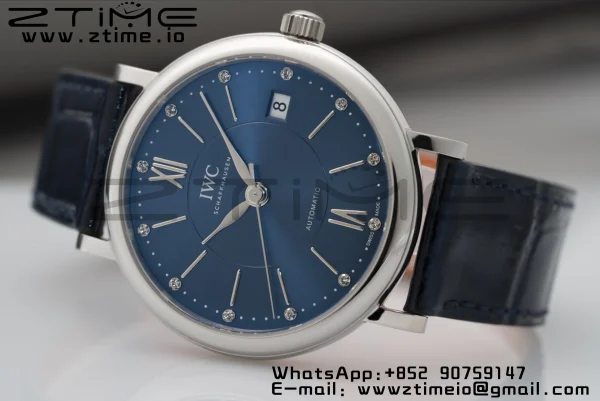 IWC Portofino Automatic 37mm IW458110 SS V7F 1:1 Best Edition Quadrante blu su cinturino in pelle blu A2892 - Orologio super clone | 1:1 Best Version
