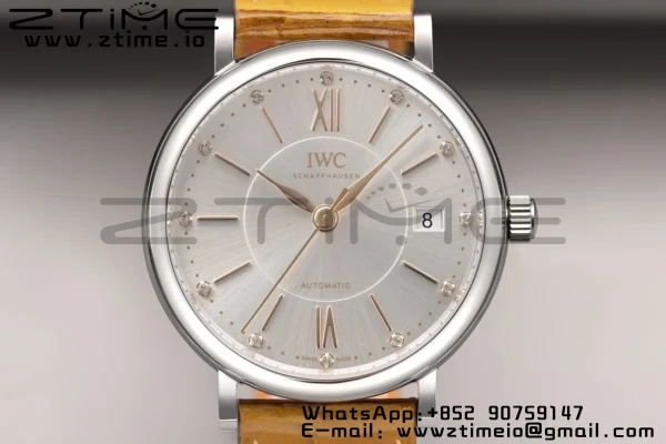 IWC ポートフィノ・オートマティック 37mm IW458101 SS V7F 1:1 ベスト・エディション ホワイト文字盤 ライトブラウン レザーストラップ A2892 - スーパークローン時計｜1:1 ベスト・バージョン