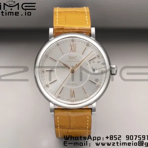 IWC Portofino Automatic 37mm IW458101 SS V7F 1:1 Best Edition White Dial on Light Brown Leather Strap A2892 - Super Clone Watch | 1:1 Best Version