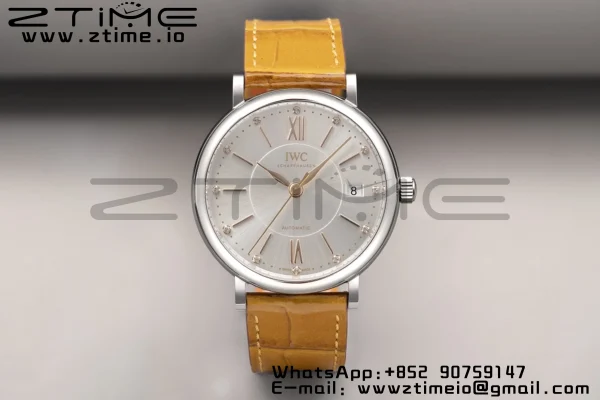 IWC ポートフィノ・オートマティック 37mm IW458101 SS V7F 1:1 ベスト・エディション ホワイト文字盤 ライトブラウン レザーストラップ A2892 - スーパークローン時計｜1:1 ベスト・バージョン