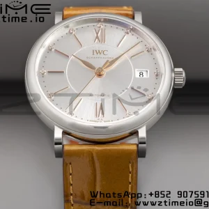 IWC ポートフィノ・オートマティック 37mm IW458101 SS V7F 1:1 ベスト・エディション ホワイト文字盤 ライトブラウン レザーストラップ A2892 - スーパークローン時計｜1:1 ベスト・バージョン