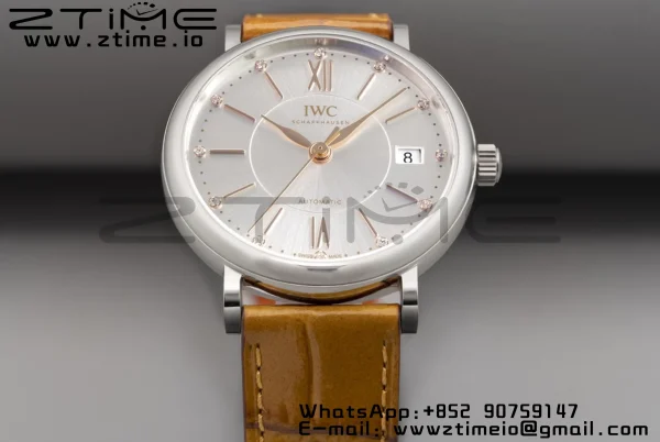 IWC ポートフィノ・オートマティック 37mm IW458101 SS V7F 1:1 ベスト・エディション ホワイト文字盤 ライトブラウン レザーストラップ A2892 - スーパークローン時計｜1:1 ベスト・バージョン