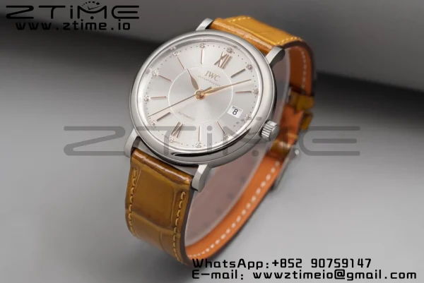IWC ポートフィノ・オートマティック 37mm IW458101 SS V7F 1:1 ベスト・エディション ホワイト文字盤 ライトブラウン レザーストラップ A2892 - スーパークローン時計｜1:1 ベスト・バージョン