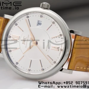 IWC ポートフィノ・オートマティック 37mm IW458101 SS V7F 1:1 ベスト・エディション ホワイト文字盤 ライトブラウン レザーストラップ A2892 - スーパークローン時計｜1:1 ベスト・バージョン