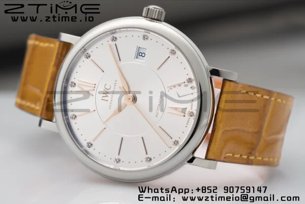 IWC ポートフィノ・オートマティック 37mm IW458101 SS V7F 1:1 ベスト・エディション ホワイト文字盤 ライトブラウン レザーストラップ A2892 - スーパークローン時計｜1:1 ベスト・バージョン