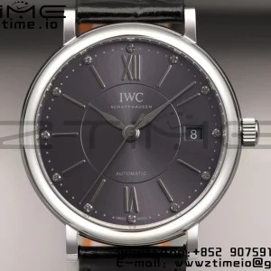 IWC Portofino Automatic 37mm IW458104 SS V7F 1:1 Best Edition Gray Dial on Black Leather Strap A2892 - Super Clone Watch | 1:1 Best Version
