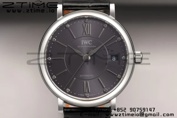 IWC Portofino Automatic 37mm IW458104 SS V7F 1:1 Best Edition Gray Dial on Black Leather Strap A2892 - Super Clone Watch | 1:1 Best Version