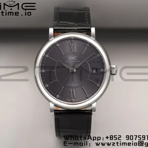 IWC Portofino Automatic 37mm IW458104 SS V7F 1:1 Best Edition Gray Dial on Black Leather Strap A2892 - Super Clone Watch | 1:1 Best Version