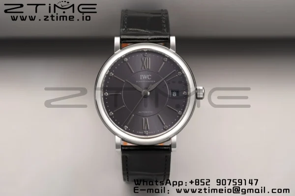 IWC Portofino Automatic 37mm IW458104 SS V7F 1:1 Best Edition Gray Dial on Black Leather Strap A2892 - Super Clone Watch | 1:1 Best Version