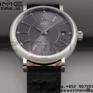 IWC Portofino Automatic 37mm IW458104 SS V7F 1:1 Best Edition Gray Dial on Black Leather Strap A2892 - Super Clone Watch | 1:1 Best Version