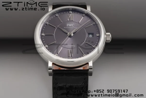 IWC Portofino Automatic 37mm IW458104 SS V7F 1:1 Best Edition Gray Dial on Black Leather Strap A2892 - Super Clone Watch | 1:1 Best Version