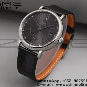 IWC Portofino Automatic 37mm IW458104 SS V7F 1:1 Best Edition Gray Dial on Black Leather Strap A2892 - Super Clone Watch | 1:1 Best Version