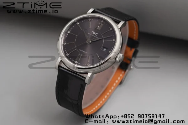 IWC Portofino Automatic 37mm IW458104 SS V7F 1:1 Best Edition Gray Dial on Black Leather Strap A2892 - Super Clone Watch | 1:1 Best Version