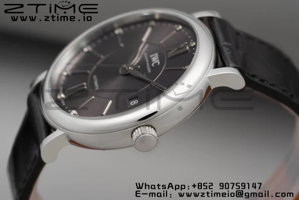 IWC Portofino Automatic 37mm IW458104 SS V7F 1:1 Best Edition Gray Dial on Black Leather Strap A2892 - Super Clone Watch | 1:1 Best Version