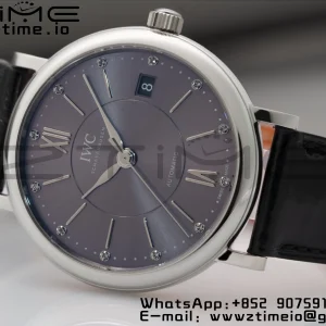 IWC Portofino Automatic 37mm IW458104 SS V7F 1:1 Best Edition Gray Dial on Black Leather Strap A2892 - Super Clone Watch | 1:1 Best Version