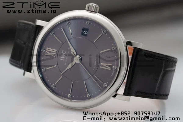 IWC Portofino Automatic 37mm IW458104 SS V7F 1:1 Best Edition Gray Dial on Black Leather Strap A2892 - Super Clone Watch | 1:1 Best Version