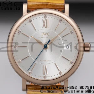IWC Portofino Automatik 37mm IW458116 RG V7F 1:1 Best Edition weißes Zifferblatt auf hellbraunem Lederarmband A2892 - Super Clone Watch | 1:1 Best Version