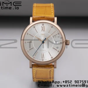 IWC Portofino Automatic 37mm IW458116 RG V7F 1:1 Best Edition White Dial on Light Brown Leather Strap A2892 - Super Clone Watch | 1:1 Best Version