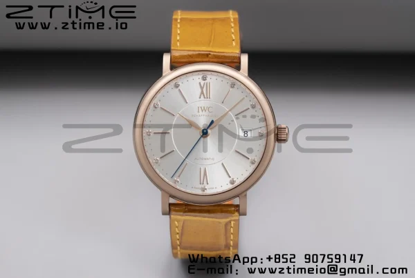 IWC Portofino Automatik 37mm IW458116 RG V7F 1:1 Best Edition weißes Zifferblatt auf hellbraunem Lederarmband A2892 - Super Clone Watch | 1:1 Best Version