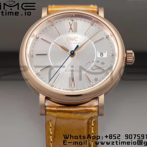 IWC Portofino Automatik 37mm IW458116 RG V7F 1:1 Best Edition weißes Zifferblatt auf hellbraunem Lederarmband A2892 - Super Clone Watch | 1:1 Best Version