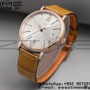 IWC Portofino Automatik 37mm IW458116 RG V7F 1:1 Best Edition weißes Zifferblatt auf hellbraunem Lederarmband A2892 - Super Clone Watch | 1:1 Best Version