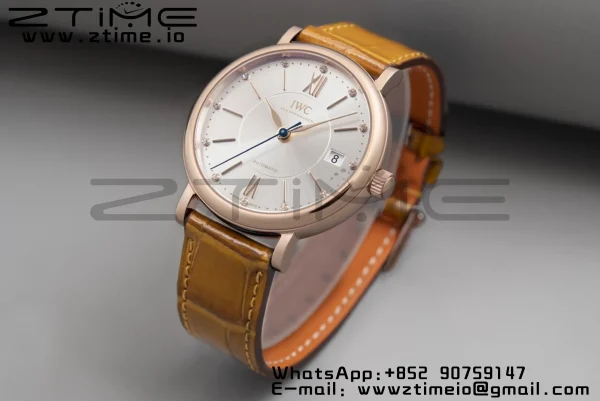 IWC Portofino Automatik 37mm IW458116 RG V7F 1:1 Best Edition weißes Zifferblatt auf hellbraunem Lederarmband A2892 - Super Clone Watch | 1:1 Best Version