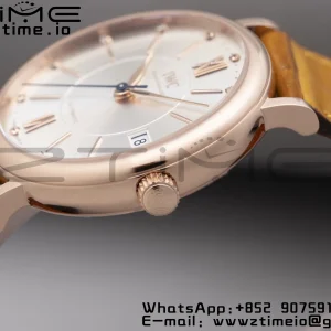 IWC Portofino Automatik 37mm IW458116 RG V7F 1:1 Best Edition weißes Zifferblatt auf hellbraunem Lederarmband A2892 - Super Clone Watch | 1:1 Best Version