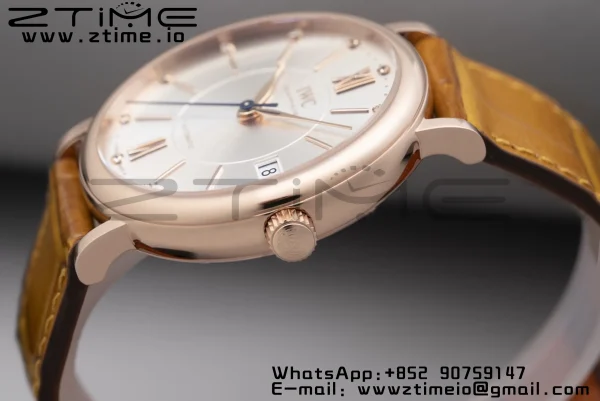 IWC Portofino Automatik 37mm IW458116 RG V7F 1:1 Best Edition weißes Zifferblatt auf hellbraunem Lederarmband A2892 - Super Clone Watch | 1:1 Best Version