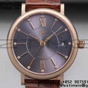 IWC Portofino Automatic 37mm IW458106  RG V7F 1:1 Best Edition Gray Dial on Deep Brown Leather Strap A2892 - Super Clone Watch | 1:1 Best Version